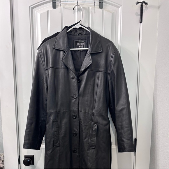 Women's Black Leather Trench Coat - Picture 3 of 3